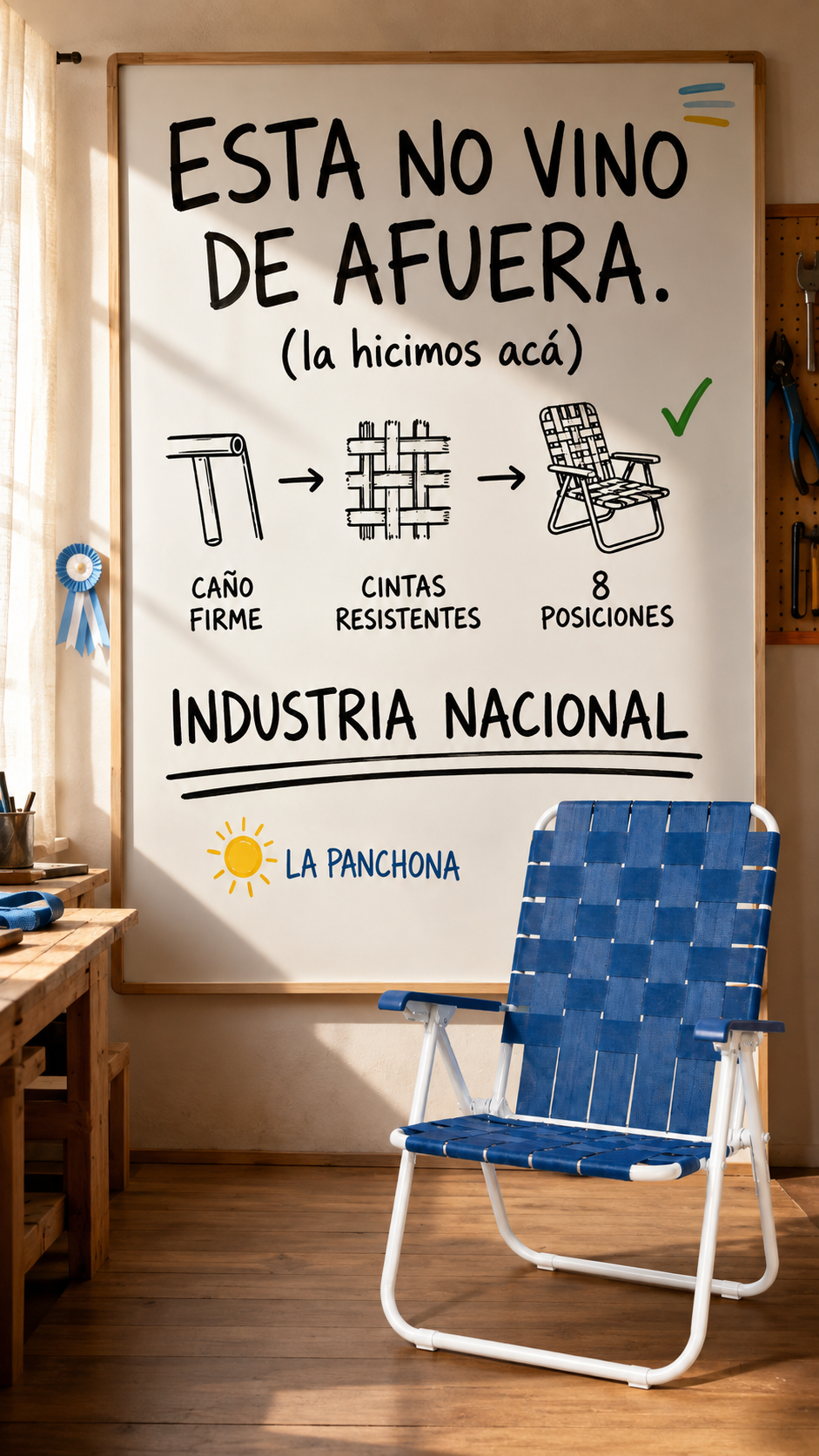 Reposera azul La Panchona hecha en Argentina